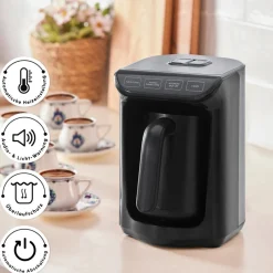 Karaca Türkischer Kaffeekocher|Kaffeemaschinen-Hatır Kaffeemaschine mit Röstfunktion Shiny Black, 535 W Glänzend Schwarz