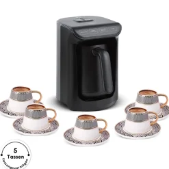Karaca Türkischer Kaffeekocher|Kaffeemaschinen-Hatır Kaffeemaschine mit Röstfunktion Shiny Black, 535 W Glänzend Schwarz