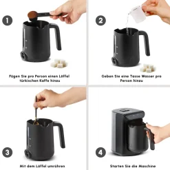 Karaca Türkischer Kaffeekocher|Kaffeemaschinen-Hatır Kaffeemaschine mit Röstfunktion Shiny Black, 535 W Glänzend Schwarz