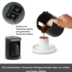 Karaca Türkischer Kaffeekocher|Kaffeemaschinen-Hatır Kaffeemaschine mit Röstfunktion Shiny Black, 535 W Glänzend Schwarz
