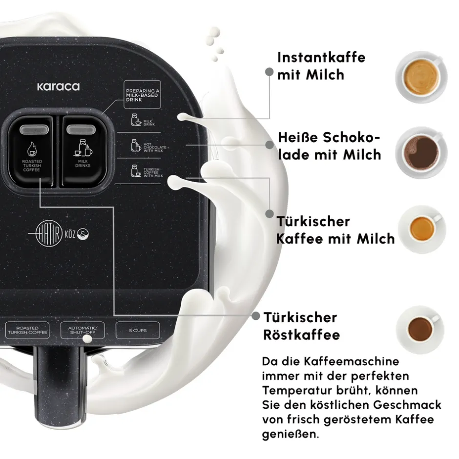 Karaca Türkischer Kaffeekocher|Kaffeemaschinen-Hatır Koz Milky Türkische Kaffeemaschine, Glänzend Schwarz
