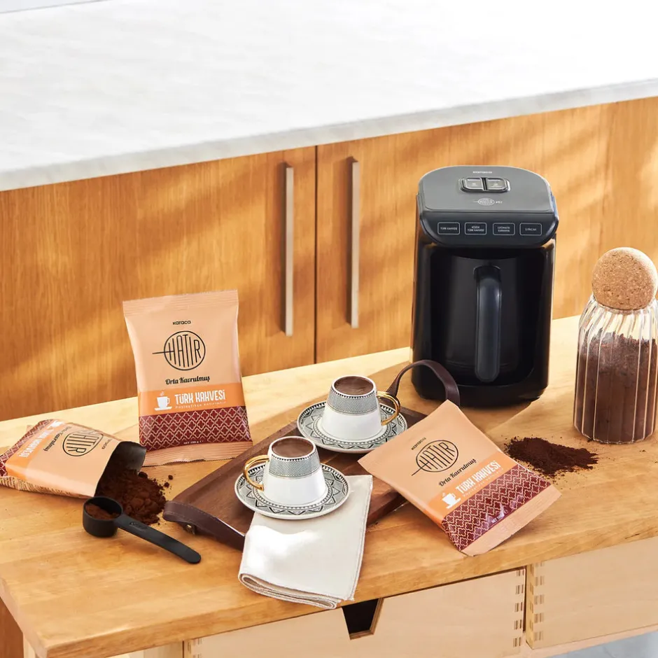 Karaca Türkischer Kaffeekocher|Kaffeemaschinen-Hatır Mittlerer Gerösteter Türkischer Kaffee mit Viel Schaum 100 g Braun