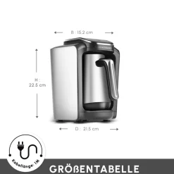 Karaca Türkischer Kaffeekocher|Kaffeemaschinen-Hatır Neo Inox türkische Kaffeemaschine mit Edelstahl-Kanne