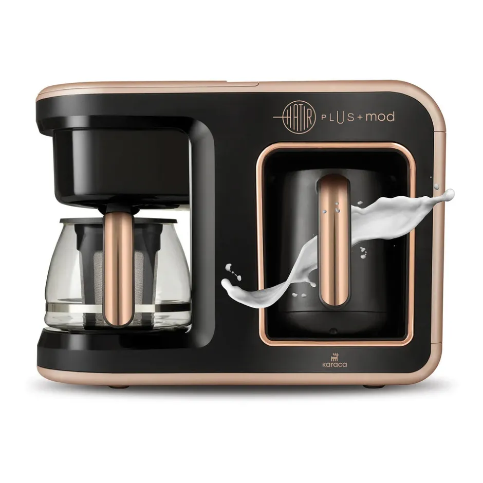 Karaca Türkischer Kaffeekocher|Kaffeemaschinen-Hatır Plus Mod 5 in 1 Essential Kaffeemaschine Rosie Braun, 1385W Rosa Braun