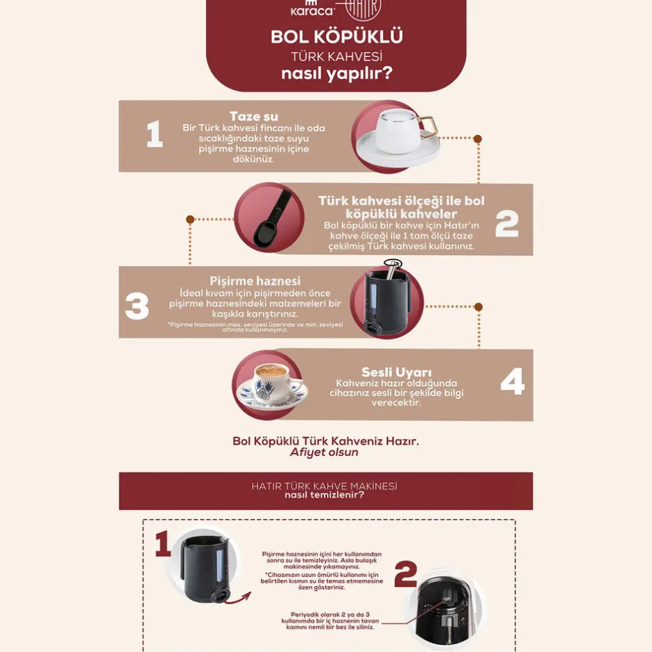 Karaca Türkischer Kaffeekocher|Kaffeemaschinen-Hatır Plus Mod 5 in 1 Essential Kaffeemaschine Rosie Braun, 1385W Rosa Braun