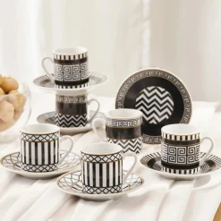 Karaca Mokka & Espressotassen Set-Helenistik für 6 Personen Kaffeetasse, 80 ml Schwarz01