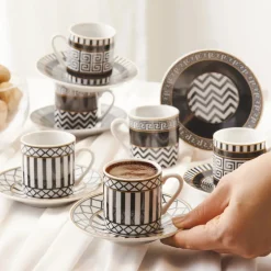 Karaca Mokka & Espressotassen Set-Helenistik für 6 Personen Kaffeetasse, 80 ml Schwarz01