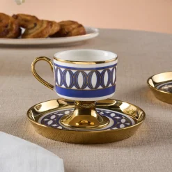 Karaca Mokka & Espressotassen Set-Hilal 4-teiliges Porzellan Türkisch-Kaffeetassen-Set, 85 ml, Mehrfarbig Multıcolor