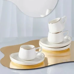 Karaca Mokka & Espressotassen Set-Hole Porzellan Kaffeetasse Set für 6 Personen 90ml Weıß01
