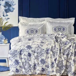 Karaca Bettüberwürfe Set-Home Amar Blau 100% Baumwolle Double Pique Set Grün01