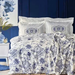 Karaca Bettwäsche-Home Amar Blau 100% Baumwolle Doppeltes Bettbezugs-Set Blau01