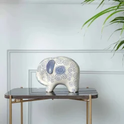 Karaca Deko-Objekte-Home Blauer weißer Elefant Figur 21 cm x 16 cm