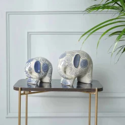 Karaca Deko-Objekte-Home Blauer weißer Elefant Figur 21 cm x 16 cm