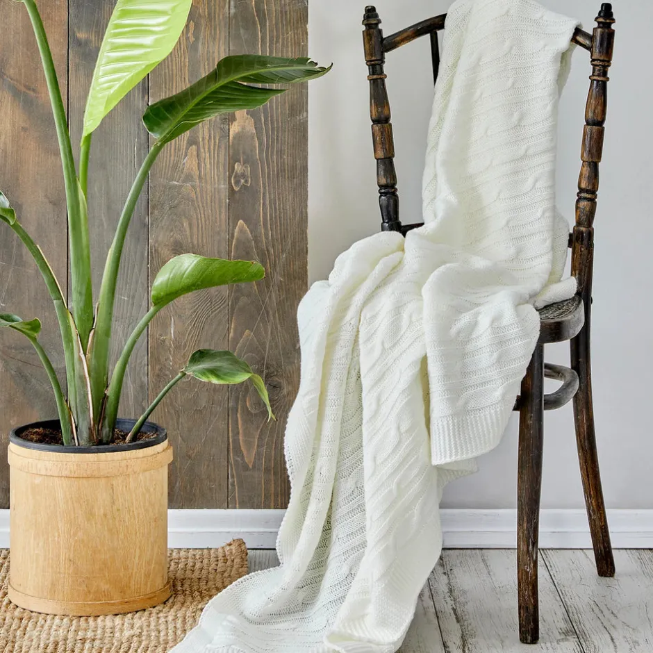 Karaca Decken-Home Bone Farbe Cable Knit Throw Öko-Tex Zertifiziert Knochen