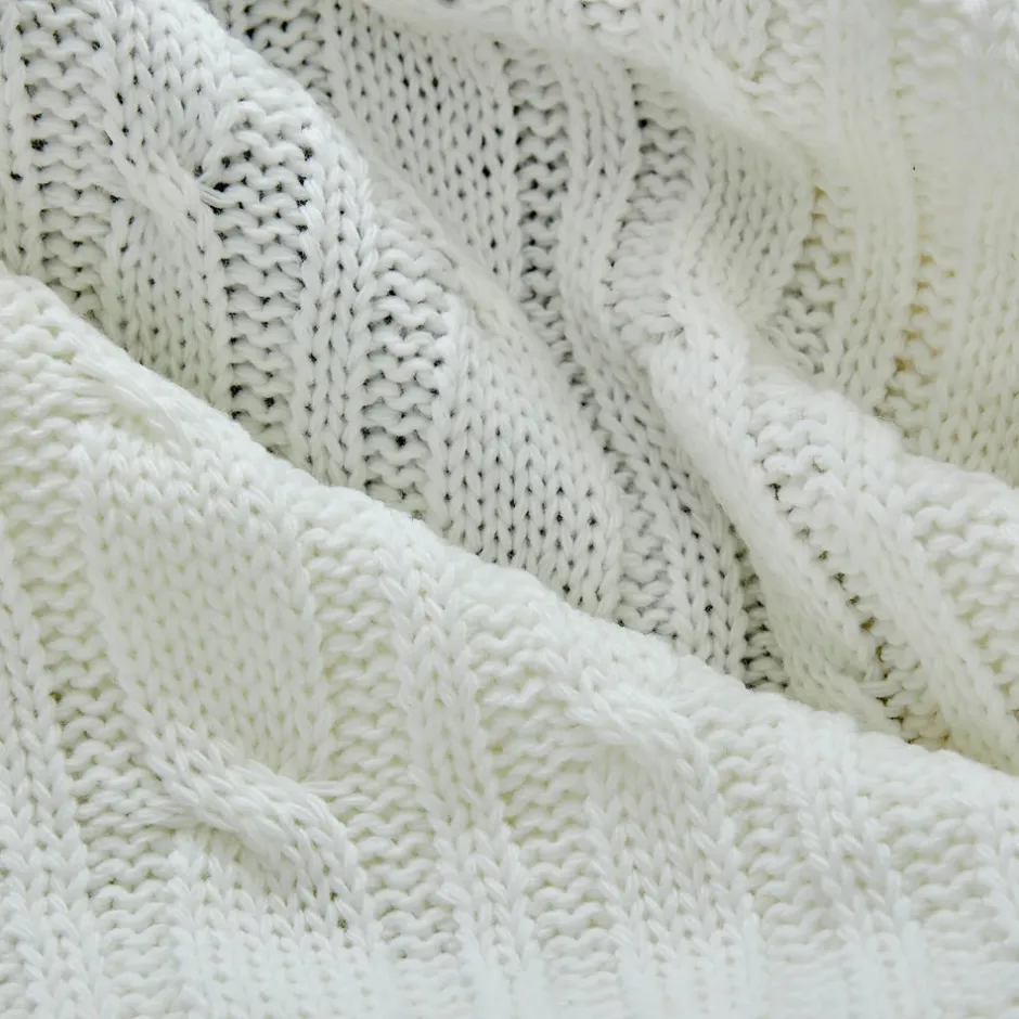 Karaca Decken-Home Bone Farbe Cable Knit Throw Öko-Tex Zertifiziert Knochen