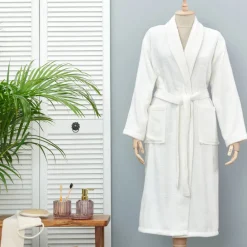 Karaca Bademantel-Home Daily Soft Offwhite 100% Baumwolle Herren Bademantel L/XL Cremeweıß