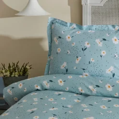 Karaca Tagesdecke Set-Home Daisy 100% Baumwolle Doppelbett Tagesdecke Set Mint Mınze