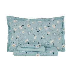 Karaca Tagesdecke Set-Home Daisy 100% Baumwolle Doppelbett Tagesdecke Set Mint Mınze