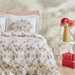 Karaca Tagesdecke Set-Home Emilie 100% Baumwolle Doppelbettdecken-Set - Rosa Pembe