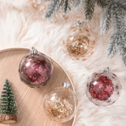 Karaca Deko-Objekte-Home Glitzerkugel Christbaumschmuck, 4er Set, 8 cm Multıfarben