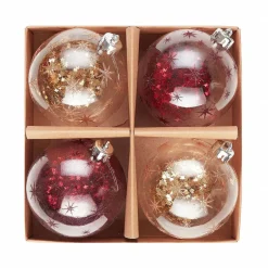 Karaca Deko-Objekte-Home Glitzerkugel Christbaumschmuck, 4er Set, 8 cm Multıfarben