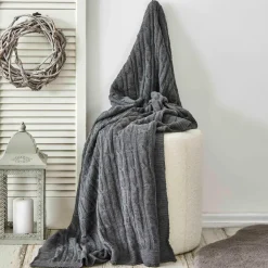 Karaca Decken-Home Grey Cable Knit Throw Öko-Tex Zertifiziert Grau02