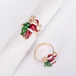 Karaca Serviette & Serviettenhalter-Home Hirsch und Weihnachtsmann 2 Stück Serviettenring Gold