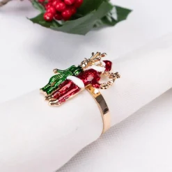 Karaca Serviette & Serviettenhalter-Home Hirsch und Weihnachtsmann 2 Stück Serviettenring Gold