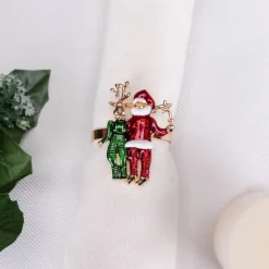 Karaca Serviette & Serviettenhalter-Home Hirsch und Weihnachtsmann 2 Stück Serviettenring Gold