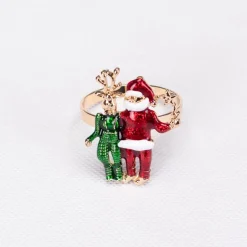 Karaca Serviette & Serviettenhalter-Home Hirsch und Weihnachtsmann 2 Stück Serviettenring Gold