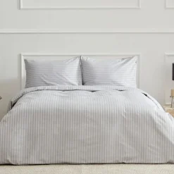 Karaca Bettwäsche-Home Josef Satin Doppel-Bettbezug Set Gestreift Grau Grau02