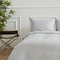 Karaca Bettwäsche-Home Josef Satin Doppel-Bettbezug Set Gestreift Grau Grau02