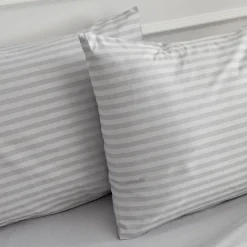 Karaca Bettwäsche-Home Josef Satin Doppel-Bettbezug Set Gestreift Grau Grau02
