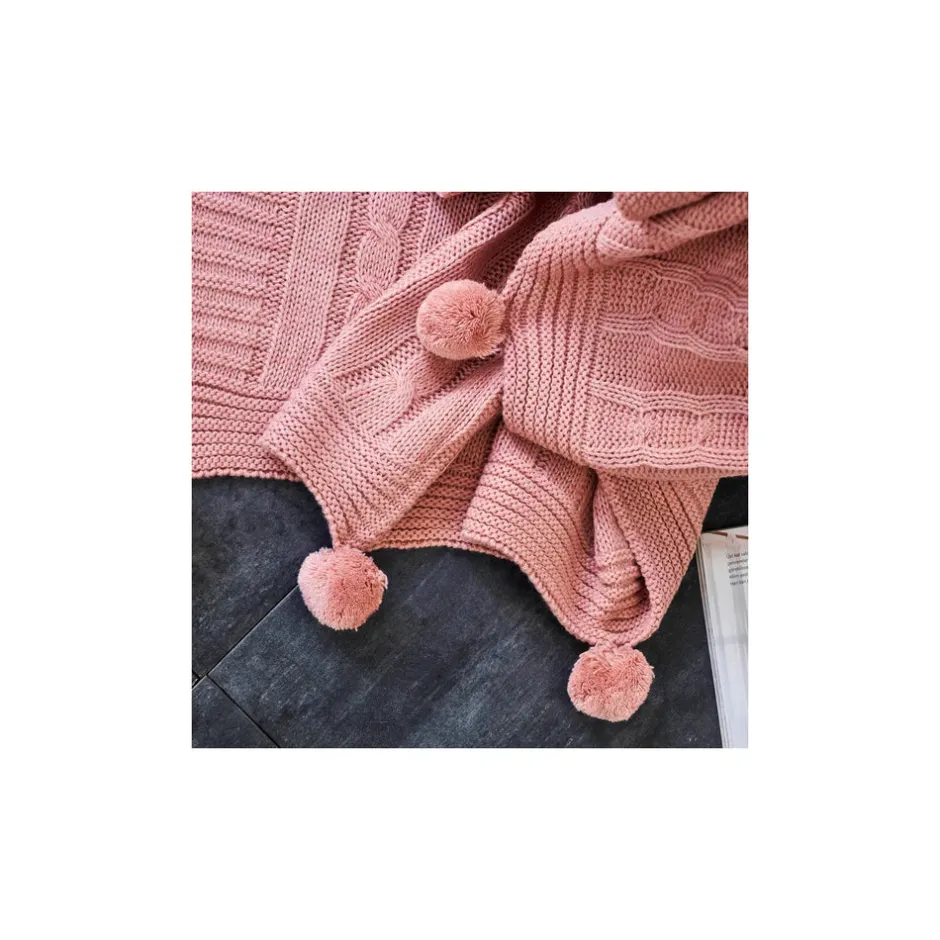 Karaca Decken-Home Kreıdefarbıger Rosa Kabelstrıcker Pompom Leıchter Bettbezug Puder Rosa