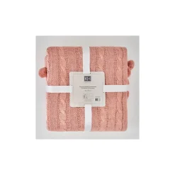 Karaca Decken-Home Kreıdefarbıger Rosa Kabelstrıcker Pompom Leıchter Bettbezug Puder Rosa