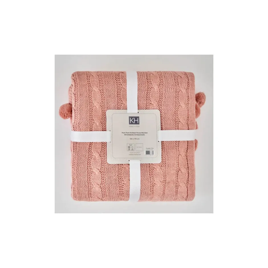 Karaca Decken-Home Kreıdefarbıger Rosa Kabelstrıcker Pompom Leıchter Bettbezug Puder Rosa