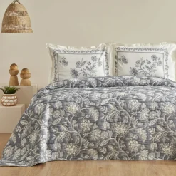 Karaca Bettüberwürfe Set|Bettwäsche-Home Lehm Doppelbettdecke Set Indigo Indıgo