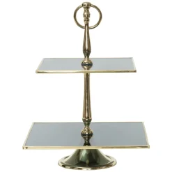 Karaca Frühstücksgeschirr|Kuchenplatte-Home Line Dekorativer 2-stöckiger ener Tortenständer 25 cm Gold