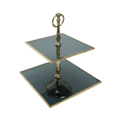 Karaca Frühstücksgeschirr|Kuchenplatte-Home Line Dekorativer 2-stöckiger ener Tortenständer 25 cm Gold