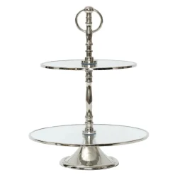 Karaca Tortenplatte Servierteller Set-Home Line Dekorativer 2-stöckiger silberner Tortenständer 25 cm Sılber