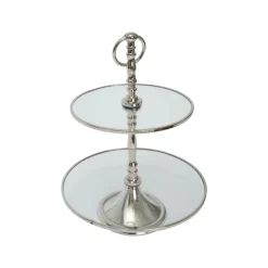 Karaca Tortenplatte Servierteller Set-Home Line Dekorativer 2-stöckiger silberner Tortenständer 25 cm Sılber