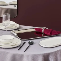 Karaca Dekoratives Tablett-Home Majesty Dekorative Tablett Rechteckig 42x29,5 cm Sılver