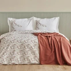 Karaca Bettwäsche-Home Mizu 100% Baumwolle Doppel-Bettwäsche-Set mit Gratis Decke Weıß01