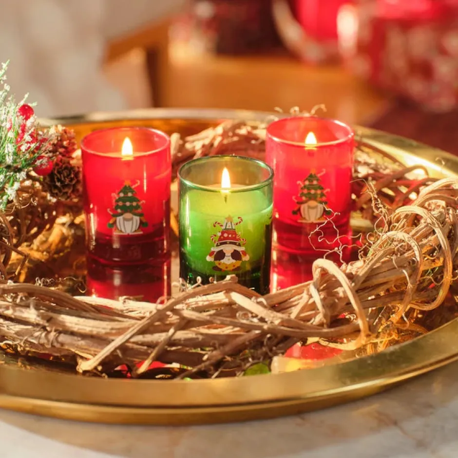 Karaca Kerzenständer-Home New Year Gnome Village 3-teiliges Duftkerzen-Set Yeşil