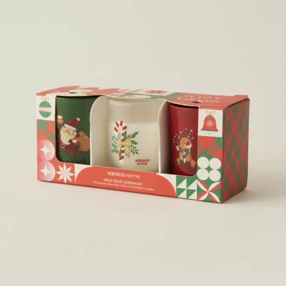 Karaca Kerzen-Home New Year Jahreswechsel Zeremonie 3er Set Duftkerzen Rot02