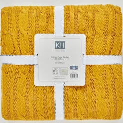 Karaca Decken-Home Ochre Cable Knit Throw Öko-Tex Zertifiziert Oker