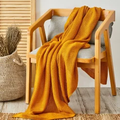 Karaca Decken-Home ocker Strickdecke Öko-Tex zertifiziert Oker
