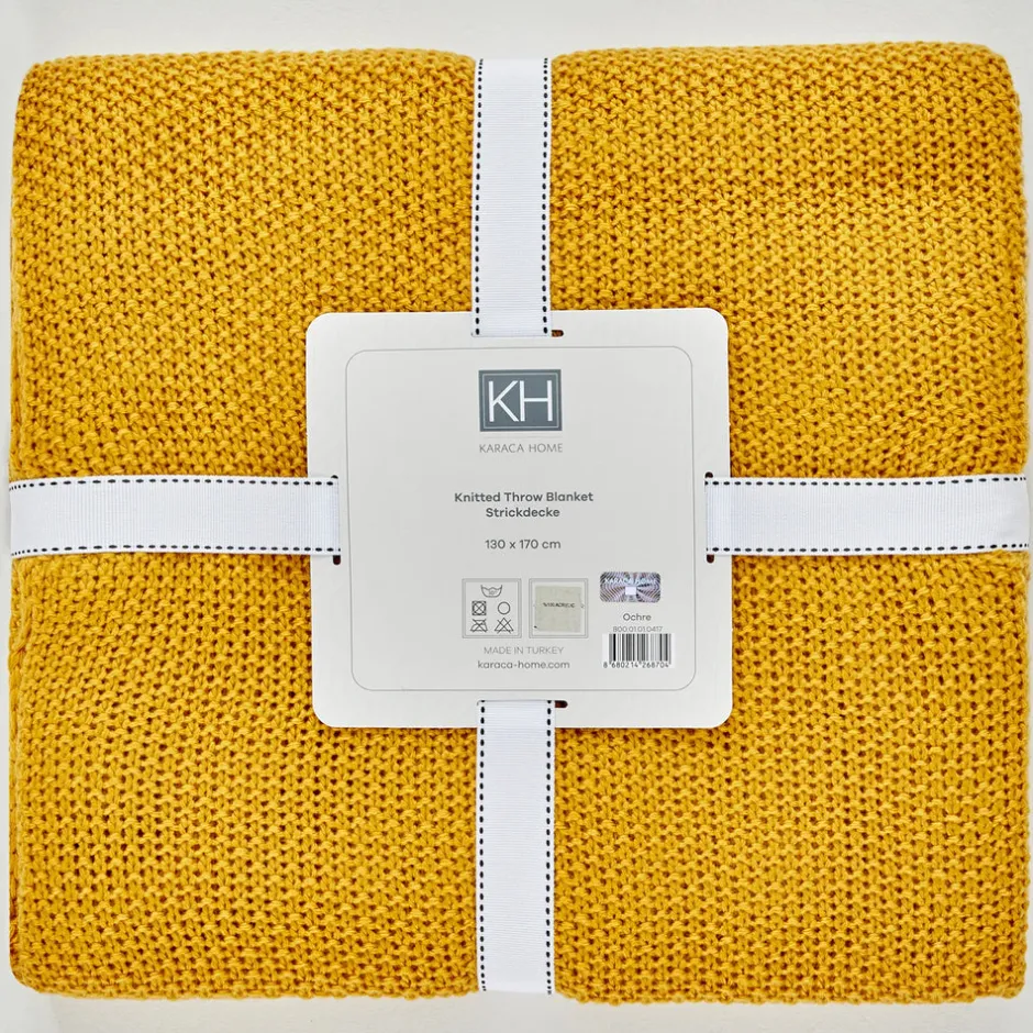 Karaca Decken-Home ocker Strickdecke Öko-Tex zertifiziert Oker