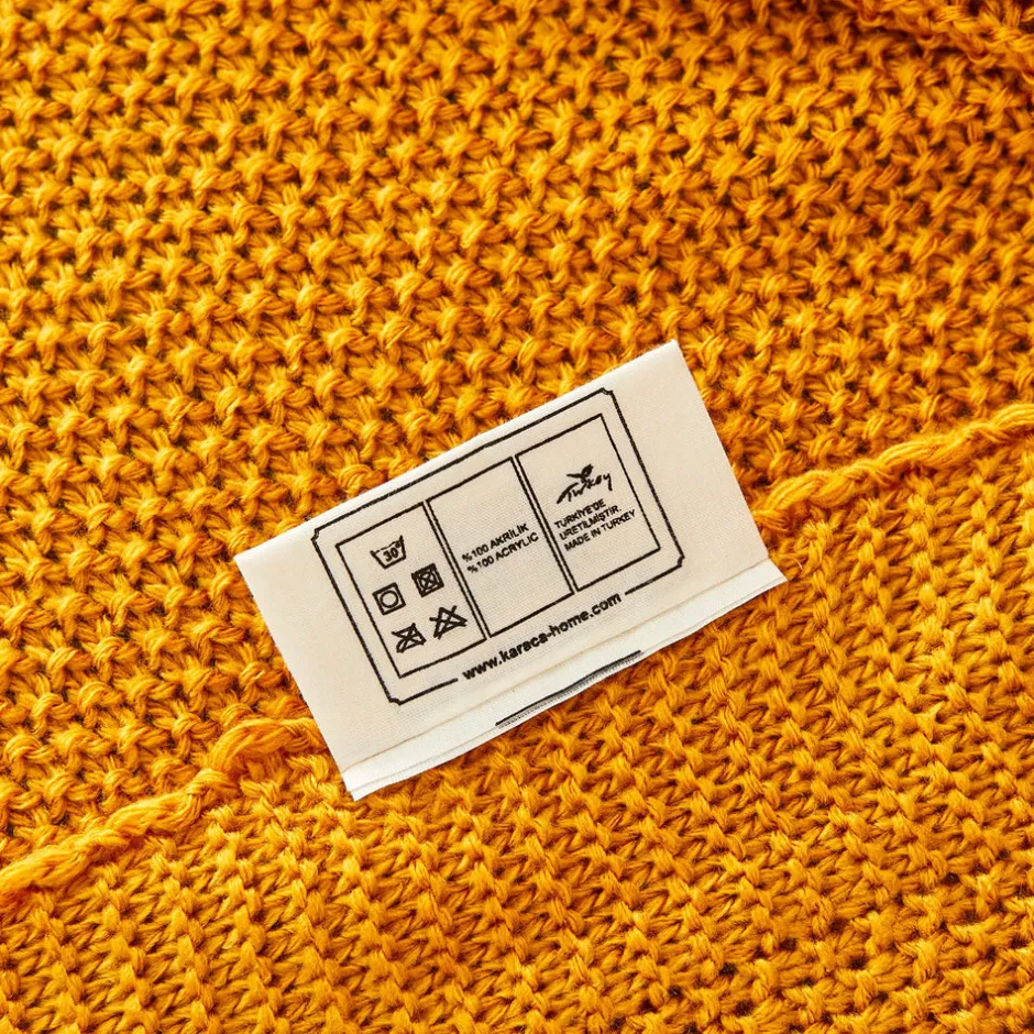 Karaca Decken-Home ocker Strickdecke Öko-Tex zertifiziert Oker