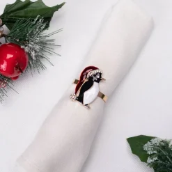 Karaca Serviette & Serviettenhalter-Home Pinguin 2 Stück Serviettenring Gold